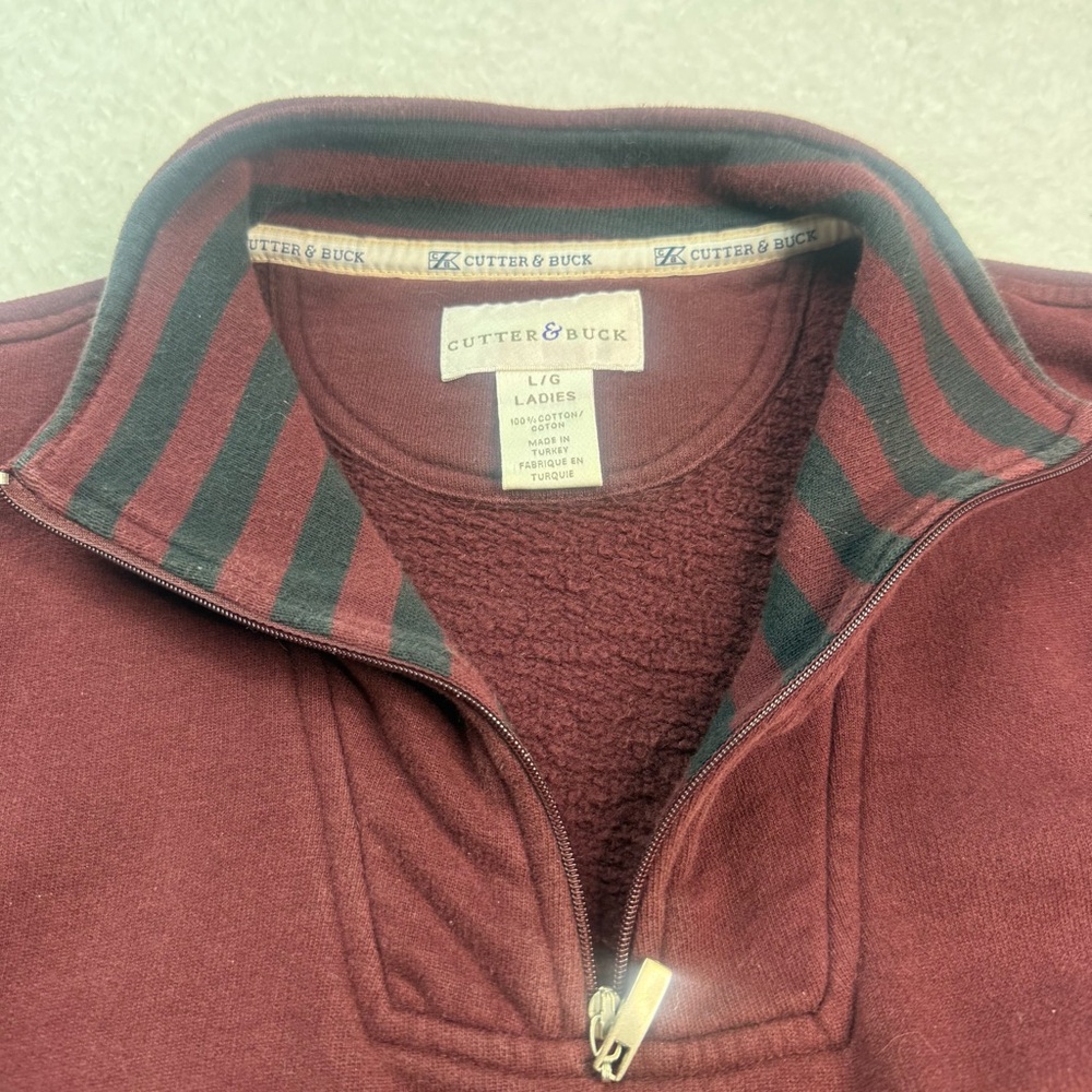 Cutter And Buck Women's Cotton 1/4 Zip Maroon Pullover Sweater Large Cozy